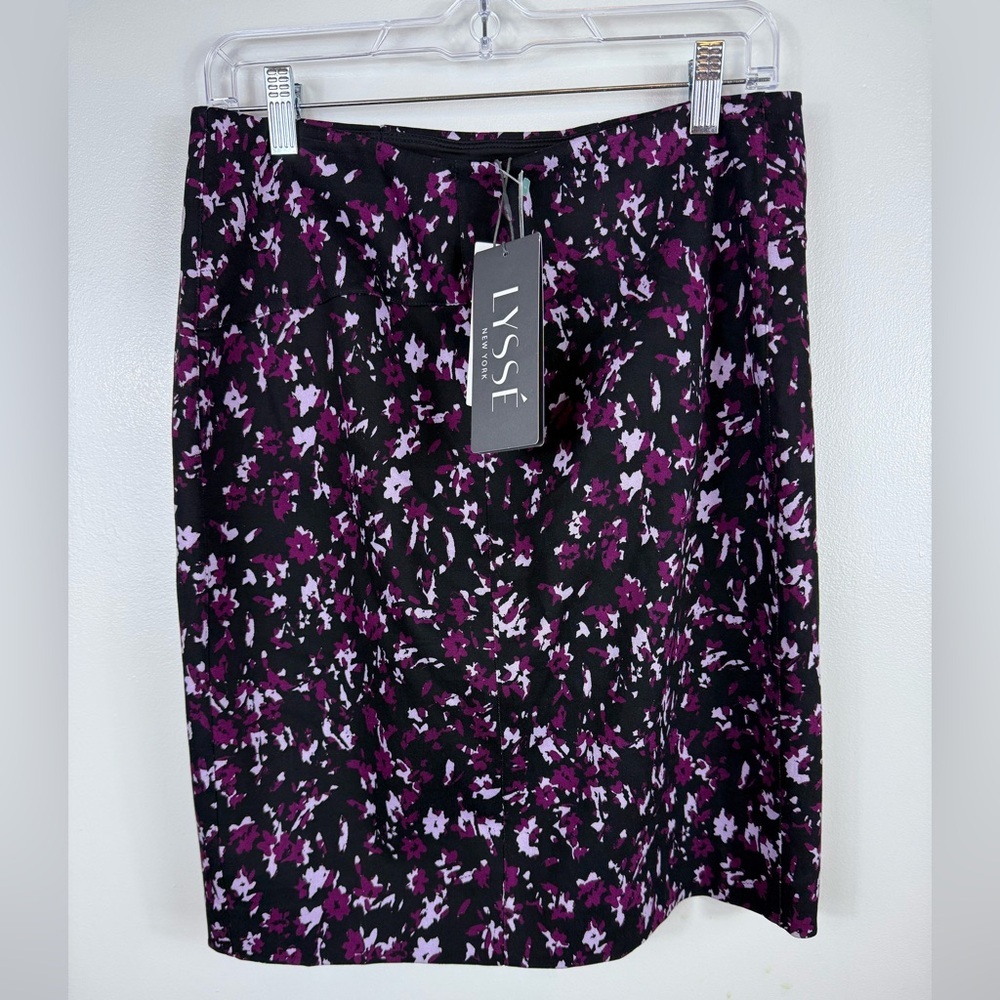 Lysse Charity Pencil Skirt Stitch Fix NWT Large Floral Black Purple Stretch Knee